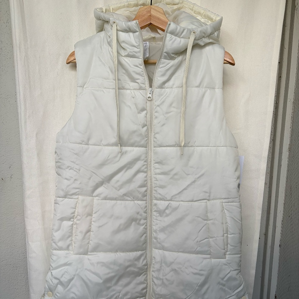 Z by Zella long hooded puffer vest - white - small
